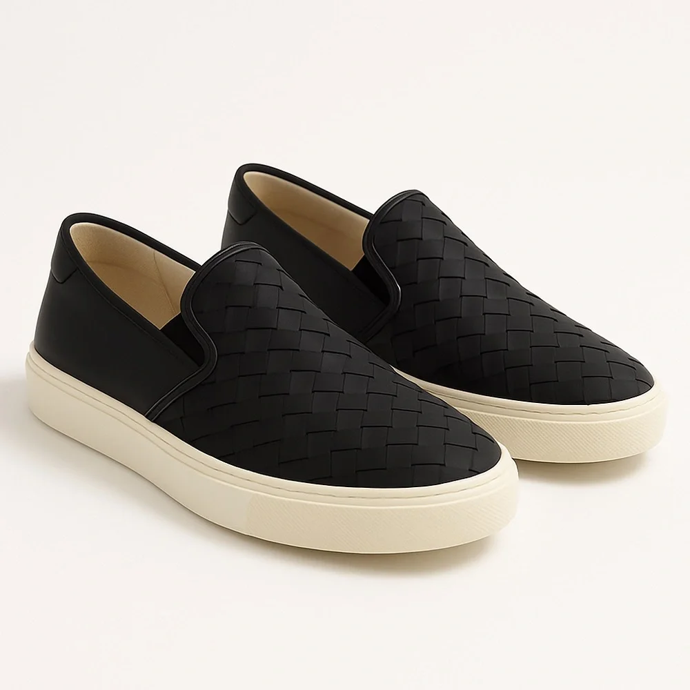 Sam Edelman Eda Slip-On Sneakers Black Woven Leather Size 8 - Picture 2 of 5